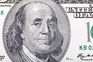 Benjamin Franklin portrait on hundred dollars