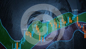 Benjamin Franklin\'s face on USD banknote with stock market chart graph for currency exchange