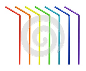 Bent disposable tube for cocktails. Rainbow colors