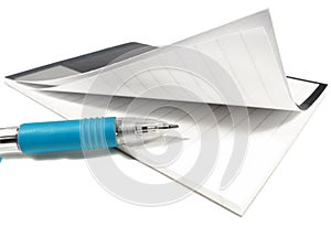 Bent notepad and pen