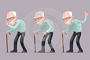Bent Old Man Cane Wise Moral Preaching Instruction Old Cartoon Character Design Vector Illustration