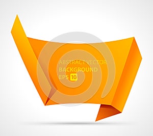 Bent sheet abstract vector background. Curved orange origami design with gold folds.