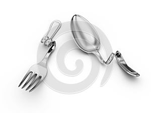 Bent spoon, fork, breakage kitchenware