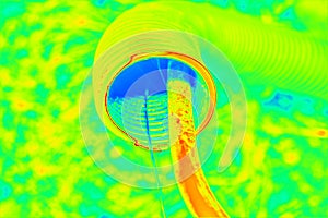 Bent tube secure cable in ground. Wet ground. Infrared thermovision