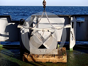 The benthic grab on the deck of research vessel