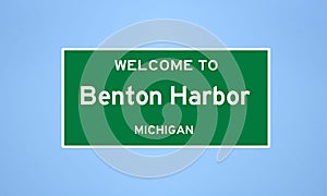 Benton Harbor, Michigan city limit sign. Town sign from the USA