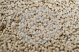 Bentonite clumping clay litter for cat litter box and pets close-up.