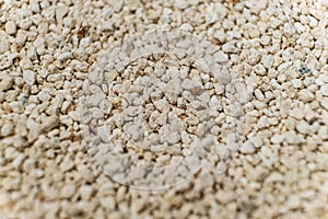 Bentonite clumping clay litter for cat litter box and pets close-up.