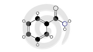 benzamide molecule, structural chemical formula, ball-and-stick model, isolated image amide derivative