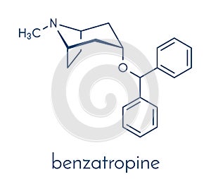 Benzatropine benztropine anticholinergic drug molecule. Used in treatment of Parkinson`s disease and Parkinsonism. Skeletal. photo