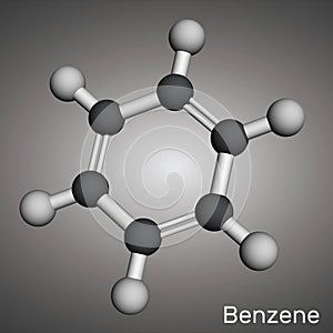 Benzene, benzol C6H6 molecule. Molecular model. 3D rendering