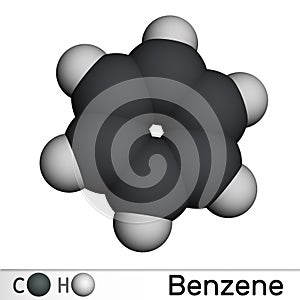 Benzene, benzol C6H6 molecule. Molecular model. 3D rendering