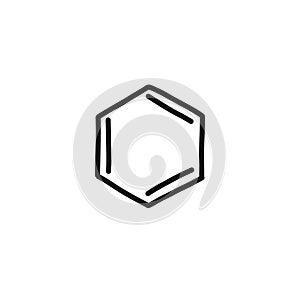 Benzene chemical formula doodle icon, vector illustration