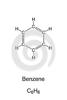 Benzene, C6H6, a hydrocarbon, chemical formula and skeletal structure