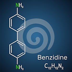 Benzidine molecule. It is aromatic amine, used for the detection of blood and as a reagent in the manufacture of dyes. Structural