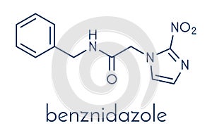 Benznidazole antiparasitic drug molecule. Used in treatment of Chagas disease Trypanosoma cruzi. Skeletal formula. photo
