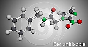 Benznidazole molecule. It is antiparasitic drug used in the treatment of Chagas disease. Molecular model photo