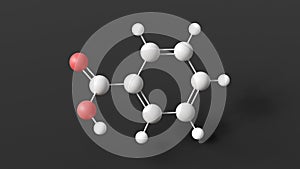 benzoic acid molecule, molecular structure, aromatic carboxylic acid, ball and stick 3d model, structural chemical formula with