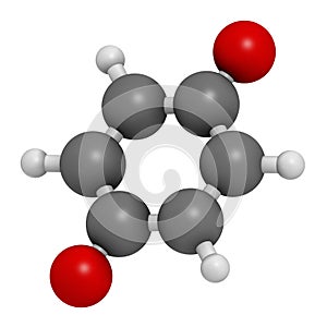 Benzoquinone (quinone, para-benzoquinone) molecule. Atoms are represented as spheres with conventional color coding: hydrogen ( photo