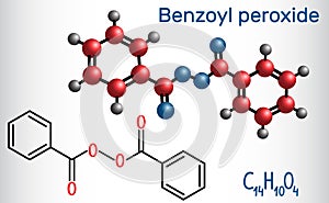 Benzoyl peroxide BPO molecule. Structural chemical formula and