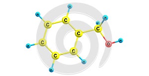 Benzyl alcohol molecular structure isolated on white