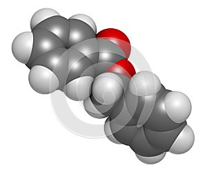 Benzyl benzoate drug molecule. Used as acaricide, scabicide, etc.  Atoms are represented as spheres with conventional color coding photo