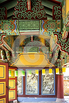 Beomeosa temple entrance. Colorful painted entrance door in Busan, South Korea.temple entrance photo