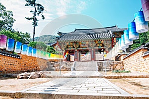 Beomeosa temple, Korean traditional architecture and colorful lanterns in Busan, Korea