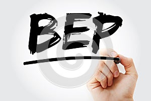 BEP - Break-Even Point acronym with marker, business concept