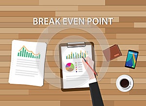 Bep break even point illustration graph chart and work table