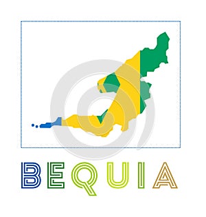 Bequia Logo. Map of Bequia with island name and.