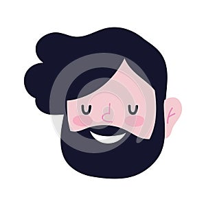 Beraded man black hair cartoon character face isolated icon image