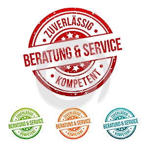 Beratung und Service - Kundenservice - Siegel in verschiedenen Farben.