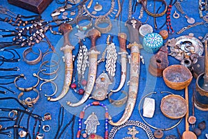 Berber artefacts for sale at a Moroccan souk