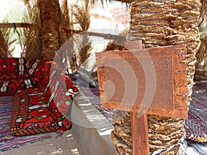 Berber chill out with indicative panel. Relaxation and Arab culture