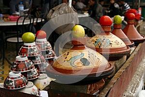 Berber tajines cooking on the market, Morocco