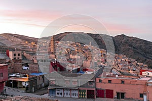 Berber town called My Brahim at sunset, Morocco