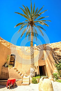 Berber underground dwellings. Troglodyte house. Matmata, Tunisia, North Africa