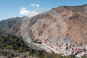 Berber village between mountains on Ourika Valley, Morocco