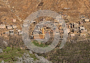 Berber village surrounding the Kasbah du Toubkal, a unique mountain lodge in Toubkal National Park.