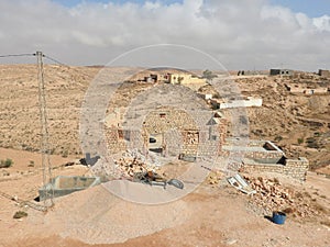 Berber village Tamezret Gabes province mosque hot desert of North Africa in Tunisia