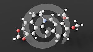 berberine molecule, molecular structure, quaternary ammonium salt from the protoberberine, ball and stick 3d model, structural