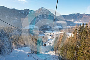 Berchtesgaden, Bavaria, Germany. View from Cable car on Bavarian Alps Mountains in Winter