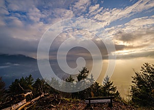 Berchtesgadener Land and mount Watzmann silhouette in contra light view, Germany