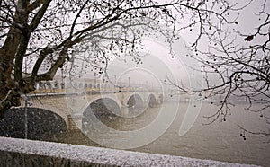 Bercy bridge under snow in paris