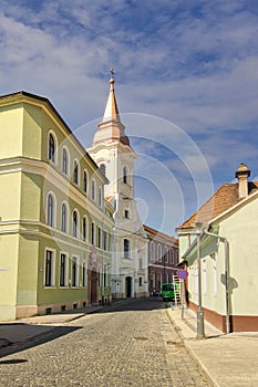 Berenyi Zsigmond street with Saint Ignatius Church in Esztergom