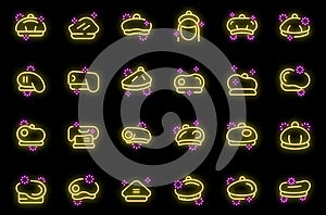 Beret icons set vector neon