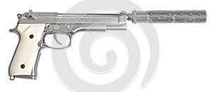 Beretta M9 long gun with silencer on white photo
