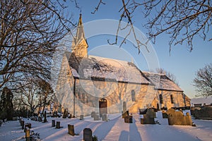 Berg Church in winter garb and sunset