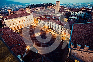 Bergamo Alta old town at sunset - Piazza Vecchia